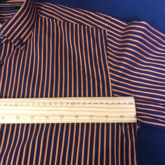 Men’s Orange/Navy Blue Italian Cotton Dress Shirt Long Sleeve - Picture 11 of 13